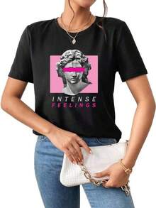 Camisetas Para Mujer AlgodónCamiseta Moderna Mujer Estilo Urbano Diseño Artístico Casual Ideal para Salidas de Verano Color Negro Talla S-L Ropa Juvenil  2023 mundial 2026 - Negro - Ver 6