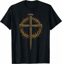 T-Shirt Of The Cross Of Thorns, Nail Cross, Christian Faith, Jesus The King, Women's T-Shirt, Graphic T-Shirts, Crop Tops, Sets, Tops, T-Shirt - 黑色 - 查看 2