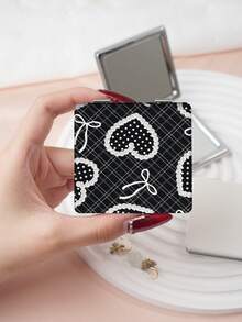 1個千禧Y2K系列便攜式梳妝鏡，可折疊輕量超薄方便手鏡，PU皮革，適用於多種場景和所有人，長方形小鏡子，格紋、碎花、愛心、櫻桃圖案口袋鏡，適用於各種場合，旅行、派對、工作、學校 - 彩色 - 查看 10