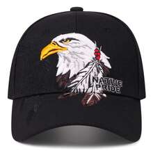 1顶帽子款式：3D秃鹰图案及“NATIVE PRIDE”刺绣棒球帽，休闲可调节弯檐帽 - A - 查看 2