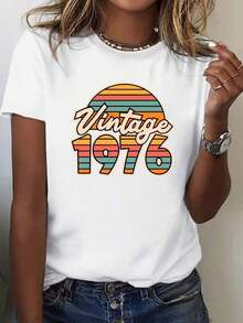 Camiseta de Mujer Vintage 1976, Camiseta de Mujer de Corte Cómodo - Blanco - Ver 1