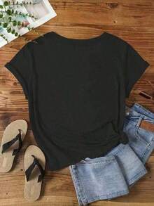 Women's T-Shirts: Women's T-Shirt With Graphic Print Of The Cartoon Character RAINBOW BRITE, Short Sleeve, Round Neck, Casual Summer And Spring Top, Women's Clothing, Casual Blouses For Ladies - 黑色 - 查看 2
