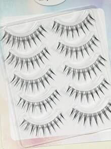 10pcs Cluster-Style Natural A-Type Korean Girl Group Makeup False Eyelashes, Transparent Stem Fake Lashes For No-Makeup Face Look, Aesthetic - View 3