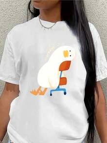 Lightweight And Durable Short-Sleeved T-Shirt, Designed With A Fun Duck Print, Perfect For Home, Work, Or Casual Outings To Restaurants, Offering A Comfortable Feel With A Stylish Design. Women's Blouses > Clothing - 白色 - 查看 7