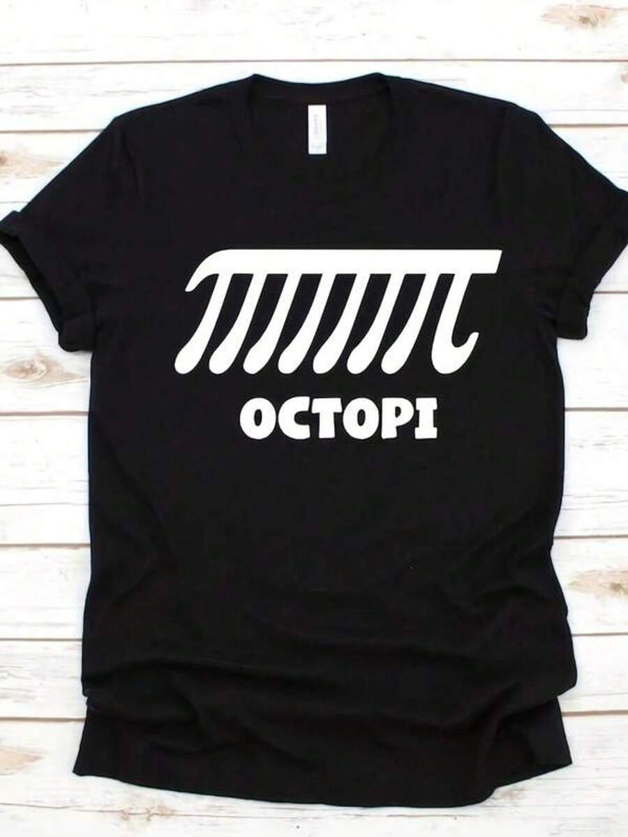 Women's Casual Short Sleeve T-Shirt With Round Neck And Octopus Print With Pi Symbol Pattern S-3XL Fashionable, Comfortable And Breathable, Machine Washable - 黑色 - 查看 1