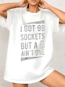 Women's T-Shirt With Novelty Sockets Graphic Print "I Got 99 Sockets", 100% Cotton, Crew Neck, Casual Style, 1 Piece. They Are Excellent Gifts For Friends And Family. - 白色 - 查看 7