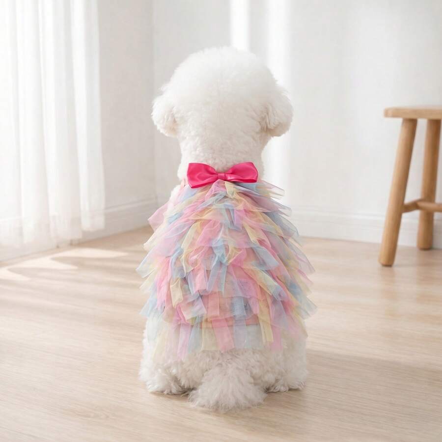 Pet Mesh Cake Skirt, Fashionable Clothes For Spring, Summer & Autumn, Colorful Mesh Pet Vest, Breathable - Pink - View 1