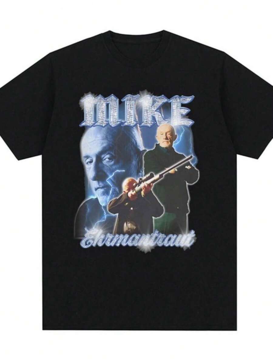 Women's T-ShirtsMike Ehrmantraut T Shirt Better Call Saul Graphic Print T-Shirts Men's Women Vintage Cotton Short Sleeves Gothic T Shirts - 黑色 - 查看 1