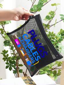 Multifunktionale Mesh-Kosmetiktasche mit lebendigem Tech-Designmuster, geeignet zur Aufbewahrung von Steckern, Datenkabeln, Ladegeräten, Haarspangen, Haarbändern, Cushion-Foundations, tragbare Aufbewahrungstasche für Kosmetik, Hautpflegeprodukte, tägliche Notwendigkeiten, Geburtstagsgeschenke, Geschenke für Freunde und Lehrer, Badezimmeraufbewahrung, Schmuckaufbewahrung, Lippenöl- und Make-up-Aufbewahrung, Schulmaterial-Aufbewahrung, Kosmetiktasche, Beauty-Tasche - Verschiedenfarbig - Übersicht 2