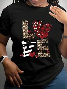 Camiseta Deportiva Casual para Mujer con Diseño de Leopardo LOVE - Camiseta Negra Elástica de Cuello Redondo, Lavable aáquina, Ajuste Cómodo para Todas las Estaciones, para Uso Diario y Actividades Recreativas. - Negro - Ver 6