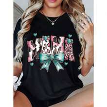 [100% Cotton] Women's Loose Fit Graphic T-Shirt - Mom Design With Hearts, Bows And Leopard Print, Soft And Breathable Crew Neck Short Sleeve Casual T-Shirt For Mother's Day Gift, All Season Comfort, Ca BSXQ IEUG - 白色 - 查看 1