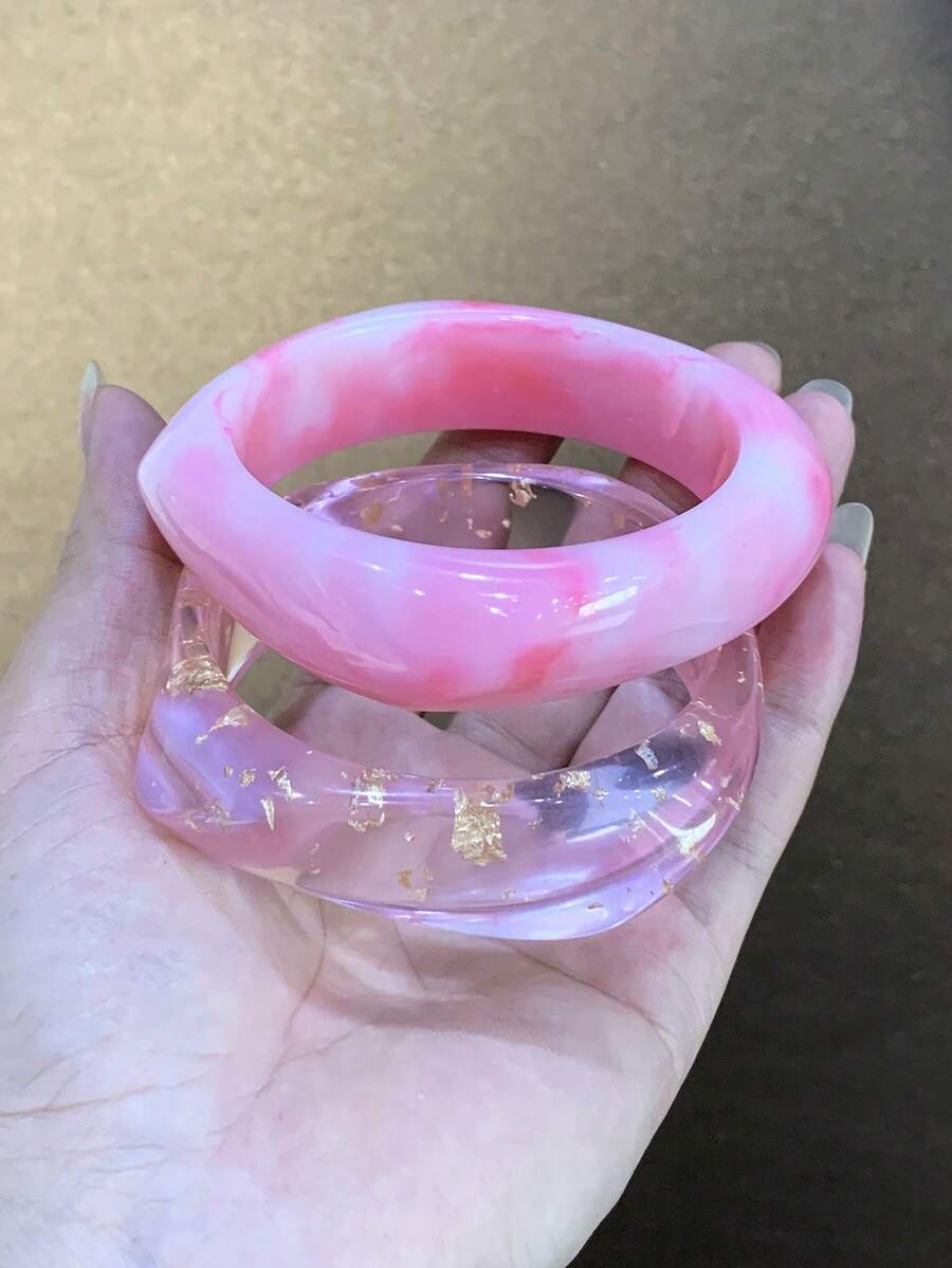 LADYCOCO 一套两件复古加厚亚克力树脂手镯，适合女性参加派对和日常佩戴（产品图片与实物可能略有差异）（请参考详情图片中的尺寸表，找到适合您手腕的尺寸）
