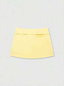 Falda pantalón de cintura con cremallera de unicolor para mujer, de verano - Amarillo - Ver 2