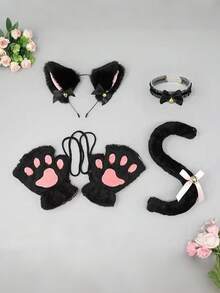 Bộ 4 món phụ kiện hóa trang mèo cho Ngày Valentine & Halloween, bao gồm băng đô tai mèo, găng tay hình bàn chân mèo, đuôi và vòng cổ - Phụ kiện trang phục mèo cho tiệc hóa trang & lễ kỷ niệm - A - Xem 6