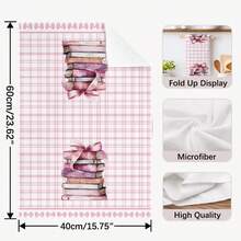2 pièces/set Serviettes de cuisine à motif nœud papillon et livre à carreaux roses, 40*60cm en microfibre douce, convient pour la maison, la cuisine, le restaurant, le camping extérieur, le nettoyage de table, le séchage de la vaisselle, les cadeaux - Multicolore - Voir 3