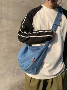 1 chiếc túi tote đeo chéo bằng vải denim mài, unisex, kiểu dáng giản dị và dung tích lớn, phù hợp cho phong cách đường phố và sử dụng hàng ngày. - Nhiều màu - Xem 6