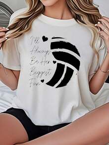 Camiseta de Mujer 2026, Casual, Cuello Redondo, Manga Corta, Opciones en Blanco y Negro, Estampado de Voleibol, Camiseta Gráfica con la Frase 'Seré su Fan Más Grande', Camisetas para Uso Diario, Tops de Verano, Camisetas Gráficas, Conjuntos de Verano, Camisetas Cortas para Mujer, Blusas para Mujer Casuales - Blanco - Ver 7