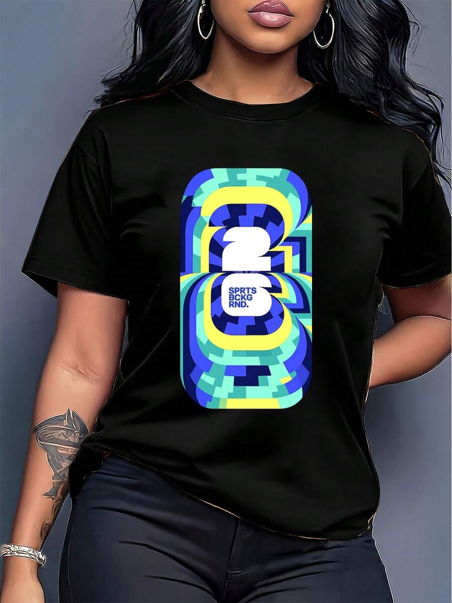 [Officially Licensed World Cup] 2026 World Cup, Short Sleeve T-Shirt With Fun Football Print, Urban Style Print Design, Summer Top, Must-Have For Fans, Available In Couple Styles (Men & Women), Great Birthday Gift For A Boyfriend. - 黑色 - 查看 1