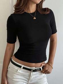Top casual de cuello redondo para mujer, para uso diario - Negro 3 - Ver 8