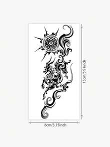 1 Pegatina de tatuaje de hierbas, Dragón tótem, Nubes auspiciosas, Sol, Versión vertical, Tira larga dominante, Pegatina de tatuaje temporal, lavable, PVC, desechable, impermeable y a prueba de sudor, adecuada para brazos, cintura, abdomen, espalda, piernas, no reflectante, imitación de tatuaje realista, adecuada para personas, uso diario, dura de 7 a 14 días - Negro - Ver 2