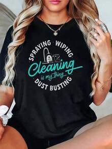 Algodón Camiseta De Moda Para Mujer, Con Estampado De De Llaves, Cuello Redondo, Manga Corta, Informal, De Verano - Negro - Ver 10