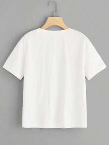 Women's Loose And Casual Vacation T-Shirt With Peace Symbol Print, Informal And Versatile, Suitable For Daily Outings, Travel, Vacation, Street Walks, Shopping And Other Occasions With Friends And Family, Short Sleeve T-Shirt For Daily Use, White Knit T-Shirt, A Must-Have For Summer, Women's T-Shirt For Summer. - 黑色 - 查看 2