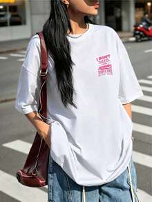 Camiseta para mujer estilo campus retro Los Ángeles 1993, corte normal cómodo, diseño desgastado vintage , manga corta fresca ideal para verano, look casual juvenil en color negro perfecto para uso diario y sali X9K9 - Blanco - Ver 4