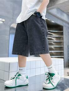 Boys' Denim Shorts, Casual Slim Fit Knee Length Shorts For Summer - Black - View 8
