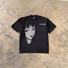 Pure Cotton Short-Sleeved T-Shirt, Casual Sporty Style, Loose Fit, With Anime Girl Print, American Urban Style, For Couples, For Men. - 白色 - 查看 5