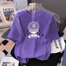 Girls' Cartoon Print Short Sleeve T-Shirt, New Summer Fashion 2026, Loose Fit, Plus Size, Slimming Effect, Covers The Belly, Unique Top. - 白色 - 查看 7