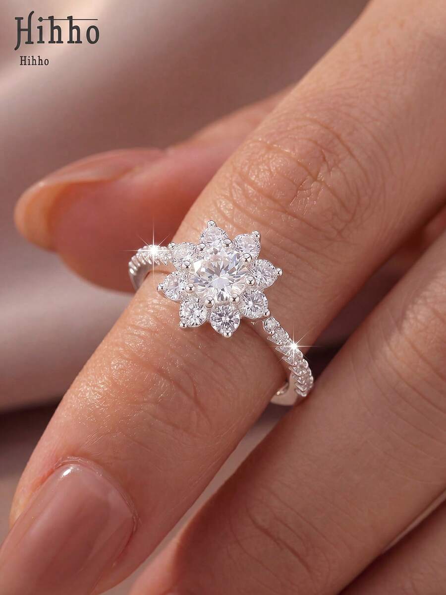 Hihho 1pc French Retro Copper Plated Silver White 3D Floral Snowflake Design Open Ring, Elegant Fashion Hand Accessory For Women, Suitable For Daily, Dating, Best Gift For Friends - Snowflake - View 1