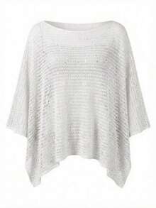 Elegante top de mujer de primavera/verano, de punto rosa, con cuello redondo, sólido, semitransparente, con capucha y detalles de lentejuelas calados, para uso casual, vacaciones y playa - Blanco - Ver 8