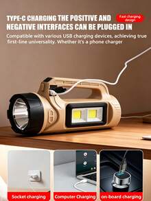 2/1 pieza Lámpara portátil multifuncional para camping - Doble fuente de luz, cuatro niveles de atenuación, protección IP44, indicador de nivel de batería. Adecuado para camping al aire libre, reparaciones de emergencia, viajes diarios y otros múltiples escenarios. - Caqui - Ver 5