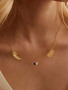 1 Pc Double Name Necklace, Custom Necklace, Birthstone Necklace, Gold Necklace, Anniversary Gift, Grandma Gift For Mom, Mothers Day Gift For Her - Multicolor - View 12