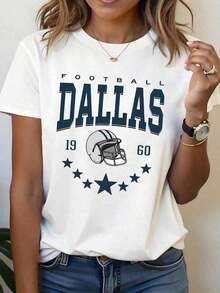 Women's% Cotton-shirt short-sleeveCamiseta de manga corta con cuello redondo para mujer, con estampado de fútbol, perfecta para salidas informales, regalos navideños, reuniones con amigos y un imprescindible para los entusiastas. blusas para mujer camisa100% Cotton - Blanco - Ver 9
