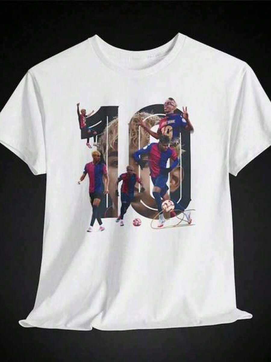 Camiseta de manga corta con cuello redondo y estampado para mujer Jugador de fútbol Acción Número Diez S-3XL moda, cómodo y transpirable uni lavable a máquina