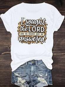 Women's Plus Size Casual T-Shirt, "I Sought The Lord, He Heard And Answered," Crew Neck Printed T-Shirt, Loose And Comfortable Fit For Everyday Wear, Suitable For All Seasons, Machine Washable, Women's Clothing For Valentine's Day, Date Outfit, Christmas, Sexy - 白色 - 查看 1