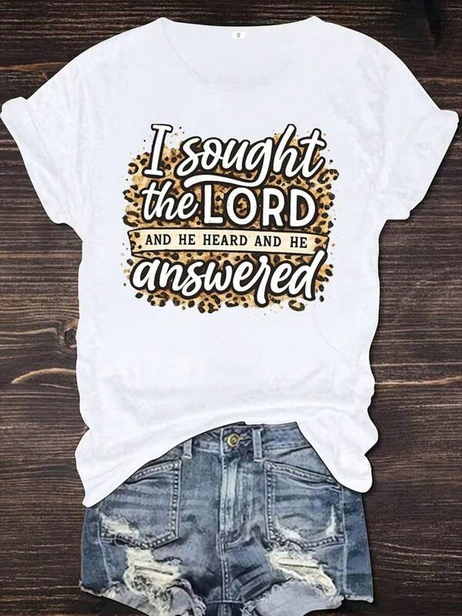 Women's Plus Size Casual T-Shirt, "I Sought The Lord, He Heard And Answered," Crew Neck Printed T-Shirt, Loose And Comfortable Fit For Everyday Wear, Suitable For All Seasons, Machine Washable, Women's Clothing For Valentine's Day, Date Outfit, Christmas, Sexy - 白色 - 查看 1