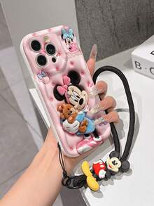 This Disney Mickey Mouse Lanyard Phone Case Is Fully Covered In TPU Material. It's Shockproof, Lightweight, And Compatible With IPhone17/16/11/13/15/15 Plus/15 Pro/15 Pro Max/12/14 Pro Max/11 Pro Max/12 Pro/12 Pro Max/13. This Phone Case Makes A Popular Birthday Gift Or Business Gift; It's Durable, Stain- And Fingerprint Resistant, And Suitable For Both Men And Women. The Set Also Includes A Mickey Mouse Phone Case And A Mickey Mouse Plush Bracelet. It's A Perfect Gift For Friends And Family. This Stylish Phone Case Is Fun, Lightweight, And Durable. IPhone17 Pro Max Phone Case, Minnie Mouse Phone Case. - trắng - Xem 3