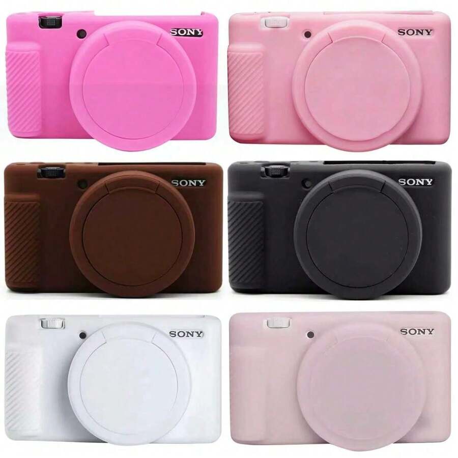 Funda protectora para cámara ZV-1, funda protectora suave para cámara ZV1, funda de silicona para cámara, con tapa de lente desmontable, silicona anti-caída de Body completo, unicolor minimalista, múltiples colores disponibles - Multicolor - Ver 1