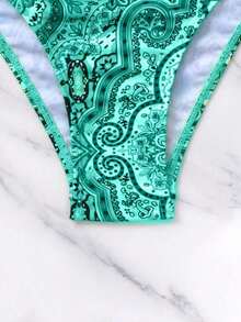 Conjunto de bikini de dos piezas de cobertura completa con aros de realce, liso, para playa de verano - verde menta - Ver 6