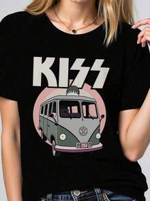 Camisetas para mujer cuello redondo unicolor básica S-3XL, estilo urbano y streetwear juvenil, cómoda para uso informal, vestir a diario, fiestas familiares y regalos para cualquier época - Negro - Ver 6