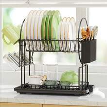2-Layer Bowl And Plate Rack, Draining Rack, Plate Storage Rack, Multi-Functional Bowl Rack, Stainless Steel Bowl Rack, Rust-Proof Kitchen Bowl And Dish Drying Rack, Kitchen Countertop Cup Rack, With Draining Board And Utensil Rack, Sturdy And Durable, Easy To Clean, Can Be Used To Store Plates, Cups And Knives, Kitchen Accessories, Kitchen Supplies, Kitchen Essentials, Suitable For Kitchen Countertop - View 5