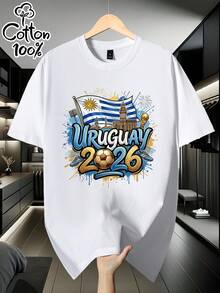 [Licensed] Men's Short-Sleeved T-Shirt, 100% Cotton, With "URUGUAY" Themed Print, Perfect For Everyday Wear, Casual And Versatile Style, An Ideal Gift For Men, Birthday Gift, Holiday Gift. - 白色 - 查看 7