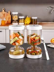 1pc Pickle Jar, Fermentation Container With Strainer And Flip Lid - Leak-Proof Seal For Pickling Cucumbers, Olives, Onions, Carrots - Reusable Kitchen Storage And Meal Prep, Food Container, Stylish Kitchenware - View 2