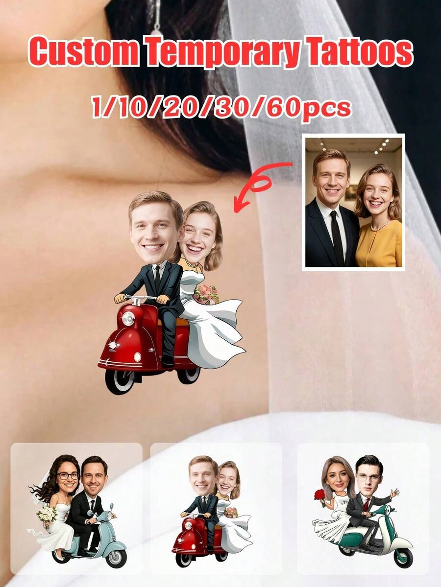 個性化臨時照片紋身貼紙、客製化情侶臉部貼紙、婚禮裝飾、單身派對禮物、新娘派對伴手禮、「直到死亡」派對伴手禮、單身派對臨時貼紙、客製化臨時貼紙、情人節禮物、婚禮禮物、婚禮配件、伴娘禮物