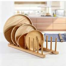 1pc Multi-Layer Wooden Kitchen Storage Rack, 6-7 Compartments Optional Heavy Duty Dish Drying Rack, Space-Saving Multi-Functional Organizer For Bowls, Plates, Cups, Pots, Pans, Stable A-Frame Design Anti-Tip, Rounded Edges Anti-Collision, Modern Farmhouse Style Fits Various Kitchen Decors, Durable Solid Wood Material With Strong Load-Bearing Capacity, Easy Assembly Without Complex Tools - Multicolor - View 5