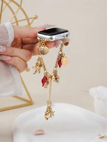 1件女款時尚度假金屬貝殼海豚海洋風手鍊錶帶，適用於 38/40/41/42/44/45/46/49mm，適合 Series 11/10/9/8/7/SE/6/5/4/3/2/1、Ultra 1/2/3，可替換錶帶，情人節、復活節送給女友、朋友的完美禮物（僅錶帶） - 金色 - 查看 8