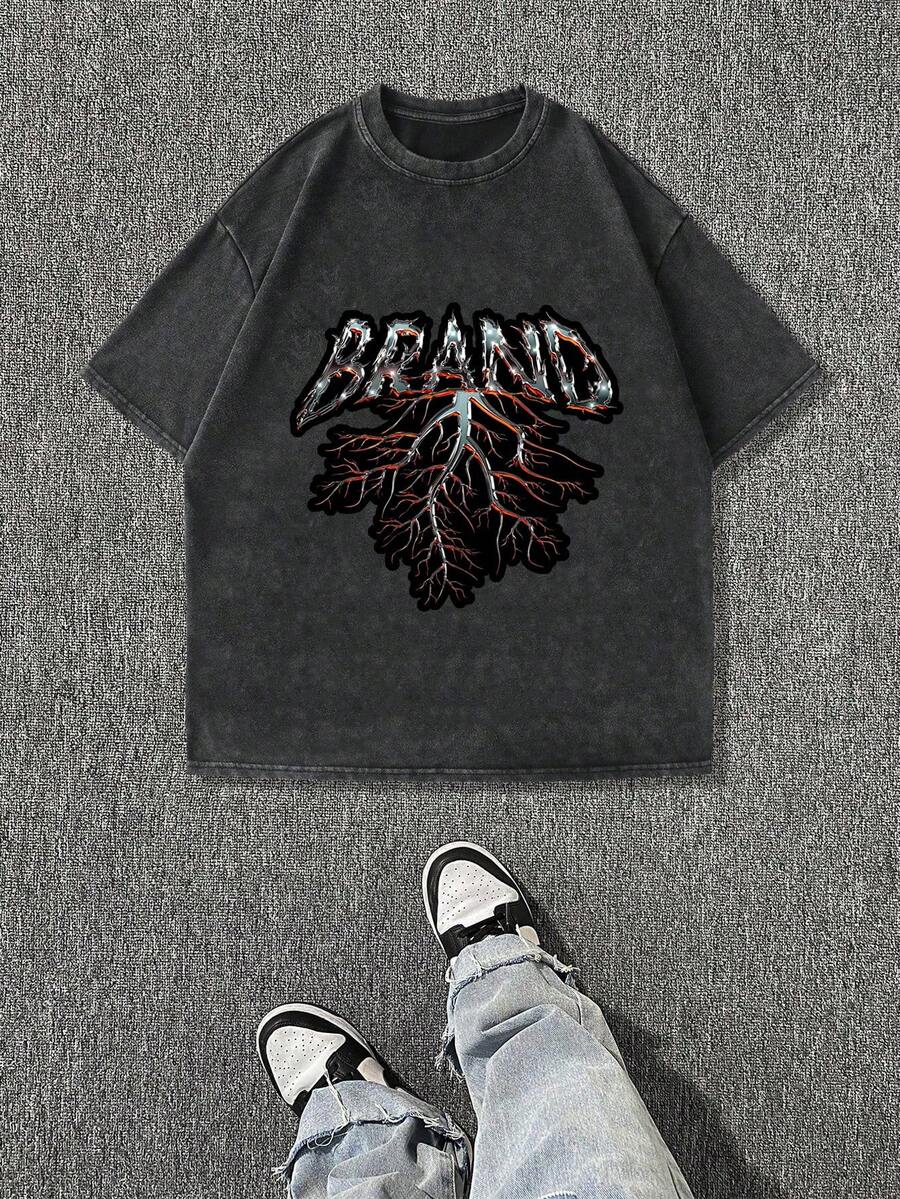 Nuevo modelo 2026,% algodón lavado, estilo casual urbano, adecuado para fiestas o festivales, tela suave y transpirable, diseño de estampado moderno, unisex, ligero y cómodo de llevar, diseño de moda vintage. - Negro - Ver 1