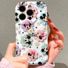 Officially Licensed Disney Mickey Mouse & Minnie Mouse Phone Case, This Protective Phone Case Features A Whimsical Print Of Mickey And Minnie Faces Nested Inside Pastel‑Hued Floral Shapes, Mixed With Daisy Blooms, Black Star And Pink Butterfly Details Plus The Bold "MASTERPIECE" Text Against A Clean White Base, Made With Flexible, Durable TPU Material To Protect Against Everyday Scratches, Bumps, And Minor Impacts, With A Raised Camera Frame For Extra Lens Protection, Slim And Lightweight Construction That Adds Minimal Bulk And Fits Easily In Pockets And Bags, Compatible With IPhone 17, 16, 15, 14, 13, 12, 11 Pro Models, Making It A Charming Choice For Disney Fans, Ideal For Birthdays, Holidays, Or Any Special Occasion To Surprise Family And Friends. - trắng - Xem 5